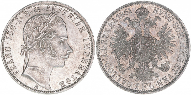 Kaiser Franz Joseph I. 1848-1916
1 Gulden, 1861 A. Wien
12,36g
ss/vz