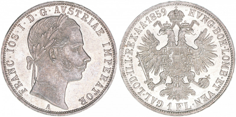 Kaiser Franz Joseph I. 1848-1916
1 Gulden, 1859 A. Wien
12,33g
vz