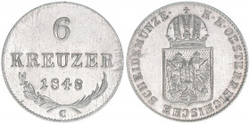 Kaiser Franz Joseph I. 1848-1916
6 Kreuzer, 1848 C. Prag
2,21g
vz+