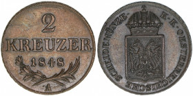 Kaiser Franz Joseph I. 1848-1916
2 Kreuzer, 1848 A. Wien
17,55g
vz