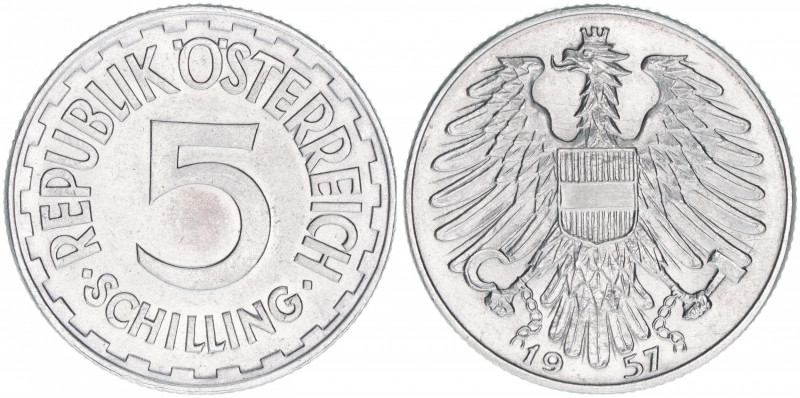 5 Schilling 1952-1957 Aluminium
1. Republik 1918-1938. 5 Schilling, 1957. Auflag...