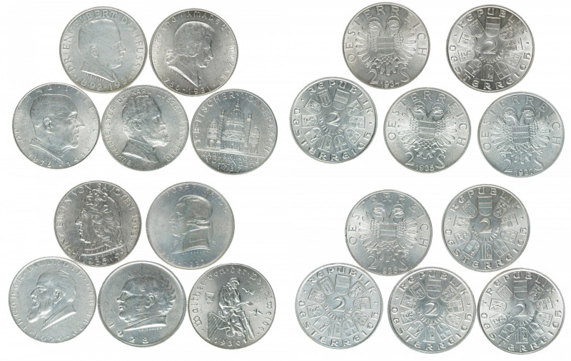 2 Schilling Gedenkausgaben 1928-1937
1. Republik 1918-1938. komplette Serie 10 S...