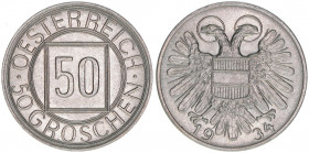 Verkehrsmünzen
1. Republik 1918-1938. 50 Groschen, 1934. 5,46g
ANK 15
vz