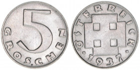 Verkehrsmünzen
1. Republik 1918-1938. 5 Groschen, 1937. 3,04g
ANK 7
vz
