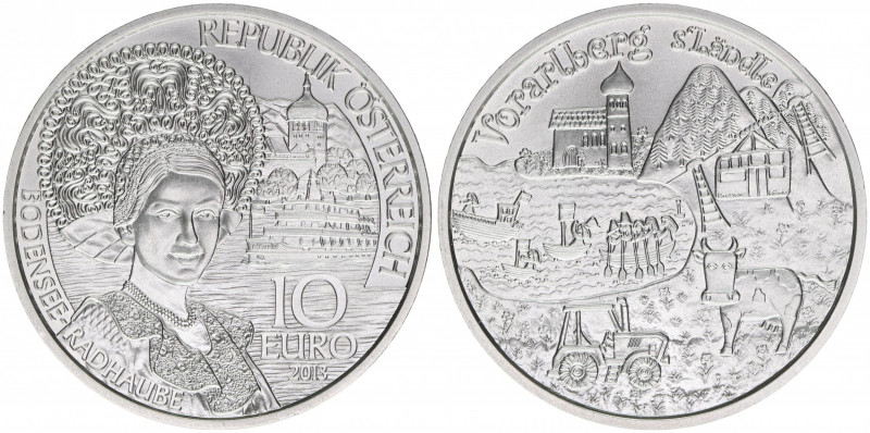 Sondergedenkmünze
2. Republik ab 1945. 10 Euro, 2013. Vorarlberg Bodensee-Radhau...