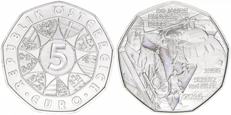 Sondergedenkmünze
2. Republik ab 1945. 5 Euro, 2015. Bundesheer Schutz und Hilfe...