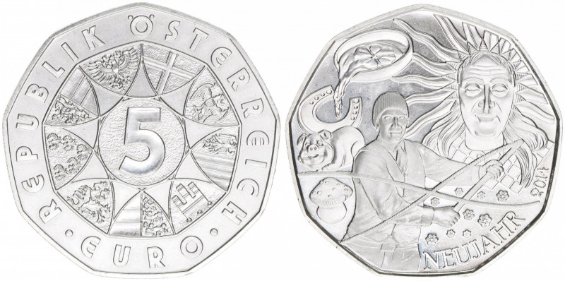 Sondergedenkmünze
2. Republik ab 1945. 5 Euro, 2014. Neujahr
Wien
stfr