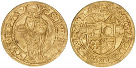 Michael von Kuenburg 1554-1560
Erzbistum Salzburg. Dukat, 1558. Salzburg
3,47g
Zöttl 456, Probszt 416
ss