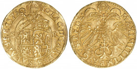 Johann Jakob Khuen von Belasi 1560-1586
Erzbistum Salzburg. Doppeldukat, 1573. Salzburg
6,94g
Zöttl 545, Probszt 479
ss