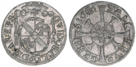 Guidobald Graf Thun-Hohenstein 1654-1668
Erzbistum Salzburg. 1 Kreuzer, 1656. Salzburg
0,73g
Zöttl 1835, Probszt 1513
ss