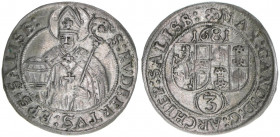 Max Gandolph Graf Kuenburg 1668-1687
Erzbistum Salzburg. Groschen, 1681. Salzburg
1,52g
Zöttl 2031, Probszt 1687
ss/vz