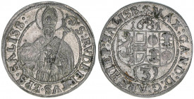 Max Gandolph Graf Kuenburg 1668-1687
Erzbistum Salzburg. Groschen, 1681. Salzburg
1,60g
Zöttl 2031, Probszt 1687
ss/vz