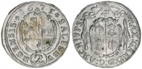 Max Gandolph Graf Kuenburg 1668-1687
Erzbistum Salzburg. 1/2 Batzen, 1675. Salzburg
1,22g
Zöttl 2037, Probszt 1693
vz-