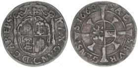 Max Gandolph Graf Kuenburg 1668-1687
Erzbistum Salzburg. 1 Kreuzer, 1668. Salzburg
0,68g
Zöttl 2039, Probszt 1695
ss