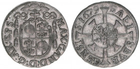 Max Gandolph Graf Kuenburg 1668-1687
Erzbistum Salzburg. 1 Kreuzer, 1679. Salzburg
0,73g
Zöttl 2050, Probszt 1706
ss