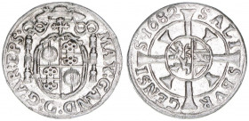 Max Gandolph Graf Kuenburg 1668-1687
Erzbistum Salzburg. 1 Kreuzer, 1682. Salzburg
0,81g
Zöttl 2053, Probszt 1709
vz