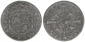 Max Gandolph Graf Kuenburg 1668-1687
Erzbistum Salzburg. 1 Kreuzer, 1686. Salzburg
0,72g
Zöttl 2057, Probszt 1713
ss