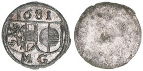 Max Gandolph Graf Kuenburg 1668-1687
Erzbistum Salzburg. Pfennig, 1681. Salzburg
0,26g
Zöttl 2081, Probszt 1737
vz+