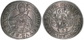 Johann Ernst Graf Thun-Hohenstein 1687-1709
Erzbistum Salzburg. Groschen, 1687. Salzburg
1,65g
Zöttl 2220, Probszt 1856
vz