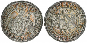 Johann Ernst Graf Thun-Hohenstein 1687-1709
Erzbistum Salzburg. Groschen, 1690. Salzburg
1,58g
Zöttl 2223, Probszt 1859
vz-