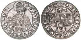 Johann Ernst Graf Thun-Hohenstein 1687-1709
Erzbistum Salzburg. Groschen, 1690. Salzburg
1,60g
Zöttl 2223, Probszt 1859
vz-