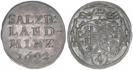 Johann Ernst Graf Thun-Hohenstein 1687-1709
Erzbistum Salzburg. Landbatzen, 1692. Salzburg
2g
Zöttl 2219, Probszt 1855
ss