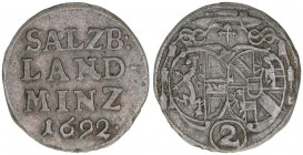 Johann Ernst Graf Thun-Hohenstein 1687-1709
Erzbistum Salzburg. 1/2 Landbatzen, 1692. Salzburg
0,93g
Zöttl 2226, Probszt 1862
ss