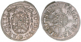 Johann Ernst Graf Thun-Hohenstein 1687-1709
Erzbistum Salzburg. 1 Kreuzer, 1698. Salzburg
0,81g
Zöttl 2254, Probszt 1890
ss/vz