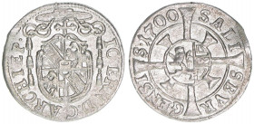 Johann Ernst Graf Thun-Hohenstein 1687-1709
Erzbistum Salzburg. 1 Kreuzer, 1700. Salzburg
0,79g
Zöttl 2256, Probszt 1892
vz-