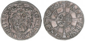 Johann Ernst Graf Thun-Hohenstein 1687-1709
Erzbistum Salzburg. 1 Kreuzer, 1703. Salzburg
0,80g
Zöttl 2259, Probszt 1895
ss/vz