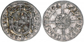 Johann Ernst Graf Thun-Hohenstein 1687-1709
Erzbistum Salzburg. 1 Kreuzer, 1704. Salzburg
0,79g
Zöttl 2260, Probszt 1896
ss