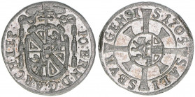 Johann Ernst Graf Thun-Hohenstein 1687-1709
Erzbistum Salzburg. 1 Kreuzer, 1705. Salzburg
0,84g
Zöttl 2261, Probszt 1897
ss/vz