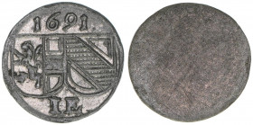 Johann Ernst Graf Thun-Hohenstein 1687-1709
Erzbistum Salzburg. Pfennig, 1691. Salzburg
0,28g
Zöttl 2292, Probszt 1925
vz