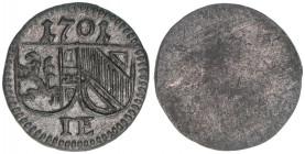 Johann Ernst Graf Thun-Hohenstein 1687-1709
Erzbistum Salzburg. Pfennig, 1701. Salzburg
0,36g
Zöttl 2302, Probszt 1935
vz