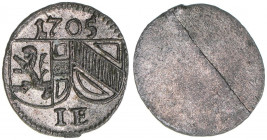 Johann Ernst Graf Thun-Hohenstein 1687-1709
Erzbistum Salzburg. Pfennig, 1705. Salzburg
0,31g
Zöttl 2306, Probszt 1940
vz