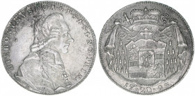 Hieronymus Graf Colloredo 1772-1803
Erzbistum Salzburg. 20 Kreuzer, 1793. Salzburg
6,58g
Zöttl 3286, Probszt 2491
ss/vz
