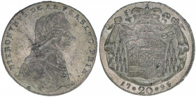 Hieronymus Graf Colloredo 1772-1803
Erzbistum Salzburg. 20 Kreuzer, 1795. Salzburg
6,68g
Zöttl 3288, Probszt 2493
ss/vz