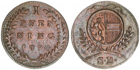 Hieronymus Graf Colloredo 1772-1803
Erzbistum Salzburg. 1 Pfennig, 1790. Salzburg
1,40g
Zöttl 3389, Probszt 2588
ss/vz