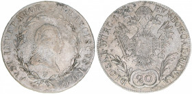 Kaiser Franz I.
Salzburg. 20 Kreuzer, 1808 D. Salzburg
6,66g
Zöttl 3442
ss