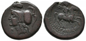SICILIA, Morgantina. Ae20. (Ae. 6,72g/20mm). Mediados siglo II a.C. (SNG ANS 471). Anv: Cabeza de Minerva a izquierda, encima cabeza de carnero a izqu...