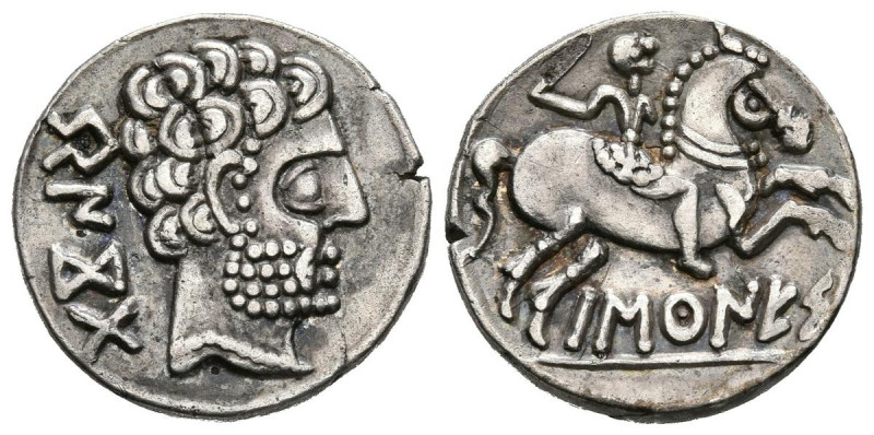 BASCUNES (Pamplona). Denario. (Ar. 3,43g/17mm). 120-20 a.C. (FAB-215). Anv: Cabe...