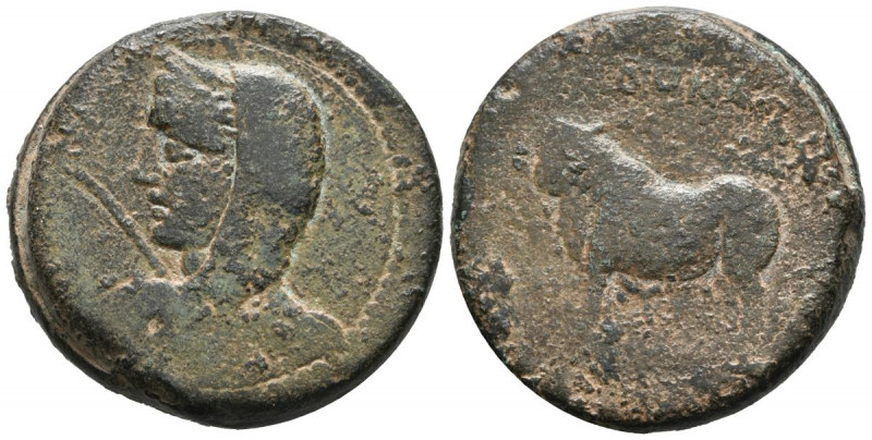 BORA (Martos, Jaén). As. (Ae. 31,88g/33mm). 100-50 a.C. (FAB-289). Anv: Busto fe...