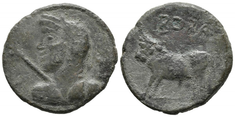 BORA (Martos, Jaén). As. (Ae. 10,64g/27mm). 100-50 a.C. (FAB-291). Anv: Busto fe...
