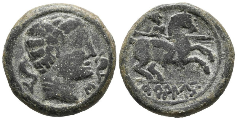 CARALUS (Zona de Aragón). As. (Ae. 10,37g/24mm). 120-80 a.C. (FAB-437). Anv: Cab...