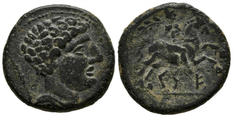 CESE (Tarragona). As. (Ae. 9,71g/24mm). 120-20 a.C. (FAB-2280). Anv: Cabeza masc...