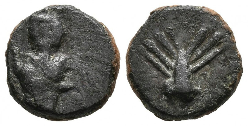 EBUSUS (Ibiza). 1/8 Calco. (Ae. 1,63g/12mm). 200-100 a.C. (FAB-945). Anv: Bes co...