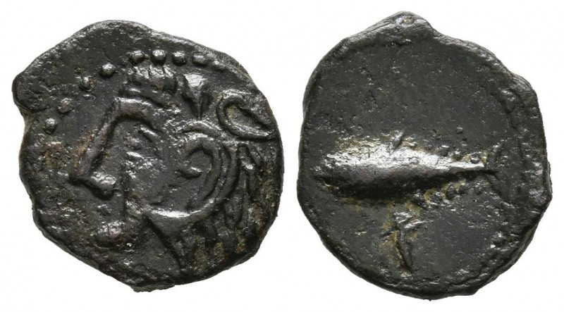 GADES (Cádiz). 1/8 Calco. (Ae. 0,96g/12mm). 200-100 a.C. (FAB-1323 var). Anv: Ca...