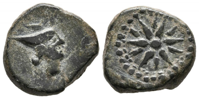 MALACA (Málaga). 1/4 Calco. (Ae. 3,95g/16mm). 290-220 a.C. (FAB-1722). Anv: Cabe...