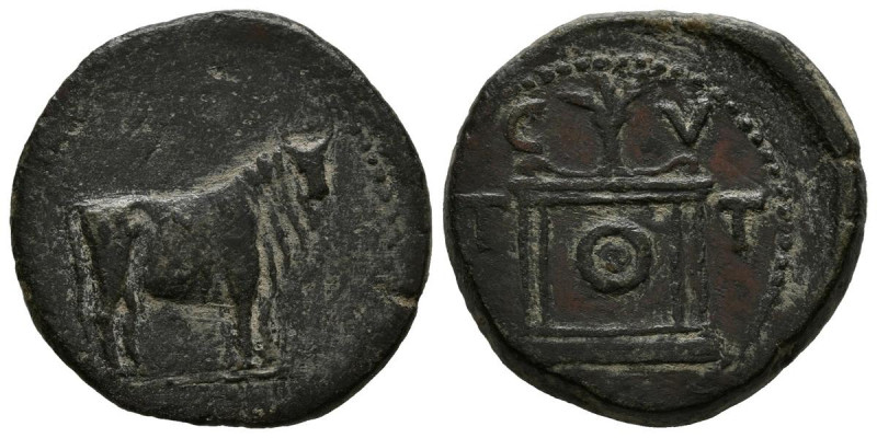 TARRACO (Tarragona). Semis. (Ae. 4,93g/20mm). 14-36 d.C. (FAB-2377). Anv: Toro a...