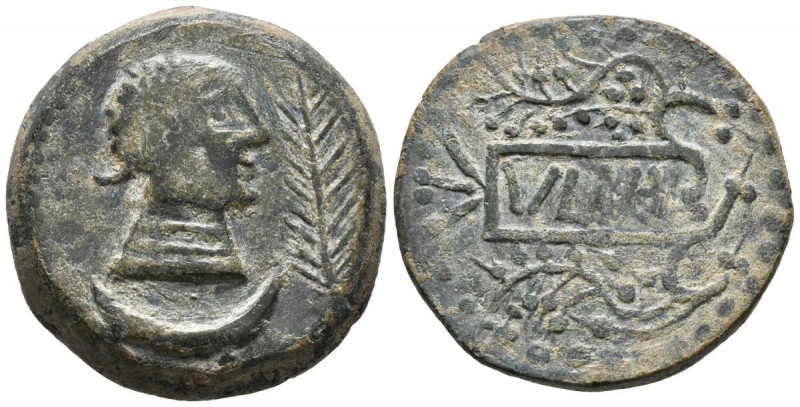 ULIA (Montemayor, Córdoba). As. (Ae. 26,59g/32mm). 50 a.C. (FAB-2490). Anv: Cabe...